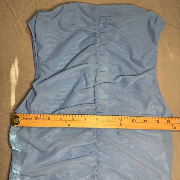 NWT Calia Ruched Mock Neck Mesh Tank Tranquil Light Blue Small Yoga Pilates - Picture 9 of 10